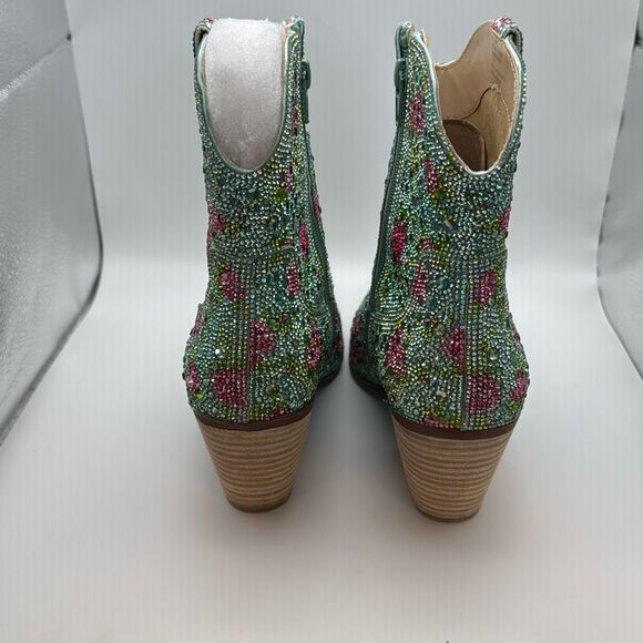 Betsey Johnson Women's Diva Western Boot SIZE 9.5 COLOR MINT FLORAL NEW - Picture 4 of 7